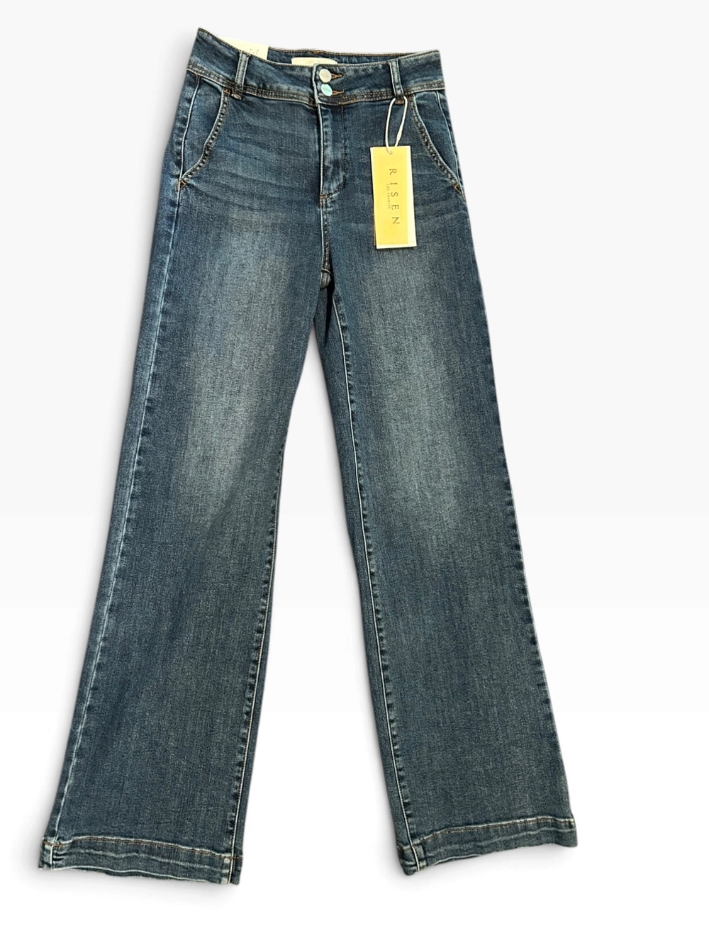 Risen High Rise Wide Leg Double Button Jeans Size 26 NWT 32”L